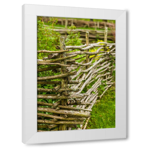 Sweden-Bohuslan-Tanumshede-traditional architecture-wood fence White Modern Wood Framed Art Print by Bibikow, Walter
