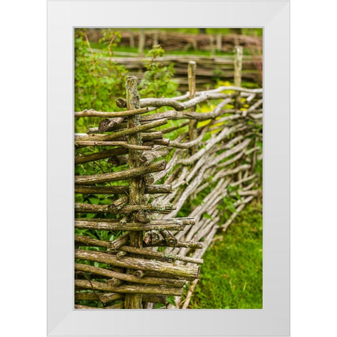 Sweden-Bohuslan-Tanumshede-traditional architecture-wood fence White Modern Wood Framed Art Print by Bibikow, Walter