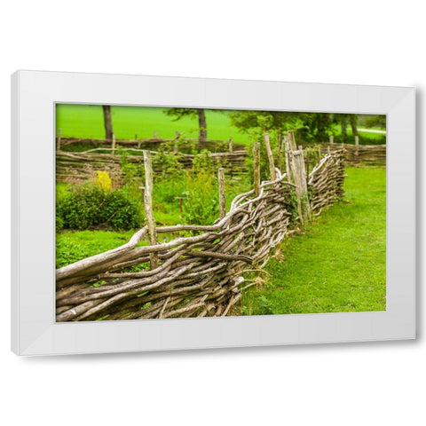 Sweden-Bohuslan-Tanumshede-traditional architecture-wood fence White Modern Wood Framed Art Print by Bibikow, Walter