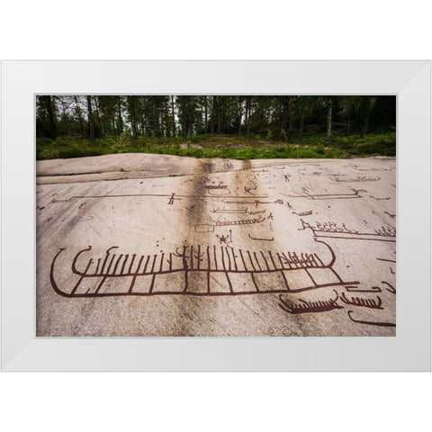 Sweden-Bohuslan-Tanumshede-Bronze Age carving detail of the Tanum area White Modern Wood Framed Art Print by Bibikow, Walter