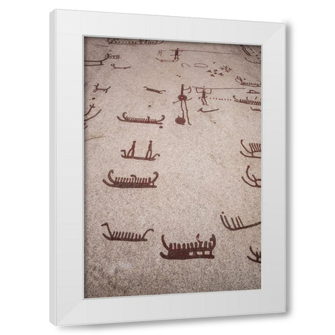 Sweden-Bohuslan-Tanumshede-Bronze Age carving detail of the Tanum area White Modern Wood Framed Art Print by Bibikow, Walter