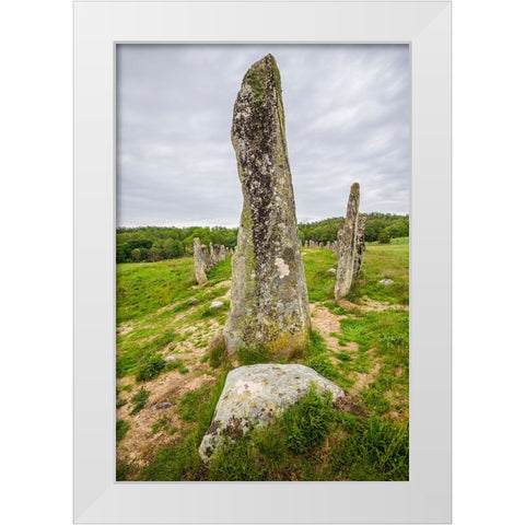 Sweden-Bohuslan-Blomsholm-Blomsholmsskeppet-stone ship circle-Iron-age burial ground-400-600 AD White Modern Wood Framed Art Print by Bibikow, Walter