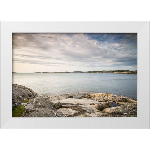 Sweden-Bohuslan-Salto Island-rocky cove seascape White Modern Wood Framed Art Print by Bibikow, Walter