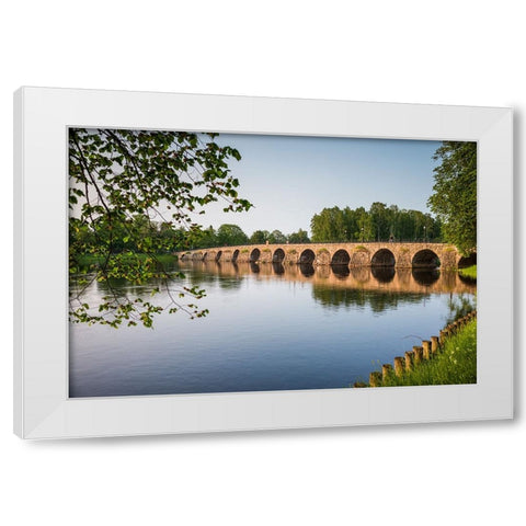 Sweden-Varmland-Karlstad-Ostra bron bridge-longest stone arch bridge in Sweden-built 1797 White Modern Wood Framed Art Print by Bibikow, Walter
