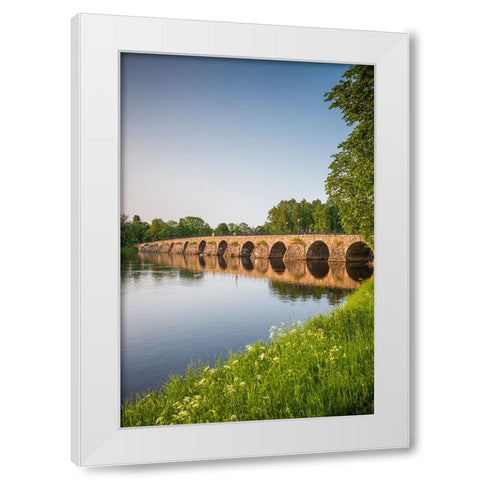 Sweden-Varmland-Karlstad-bridge-longest stone arch bridge in Sweden-built 1797 White Modern Wood Framed Art Print by Bibikow, Walter