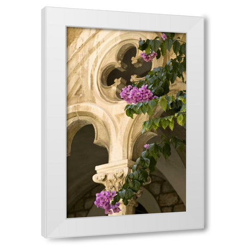 Croatia, Dubrovnik Flowers and church archway White Modern Wood Framed Art Print by Kaveney, Wendy