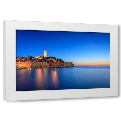 Europe-Croatia-Rovinj-Ocean view of town at sunset White Modern Wood Framed Art Print by Jaynes Gallery