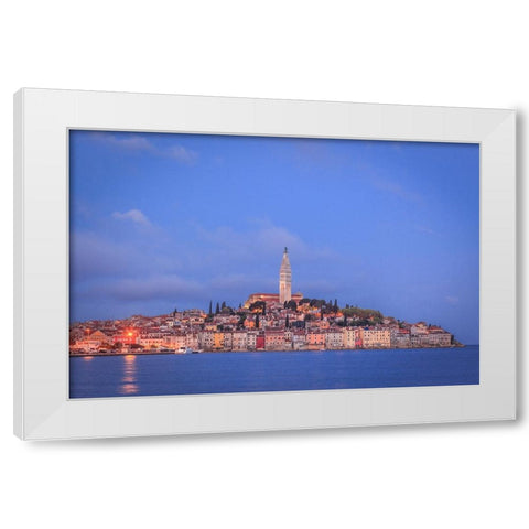 Europe-Croatia-Rovinj-Ocean view of town at sunset White Modern Wood Framed Art Print by Jaynes Gallery