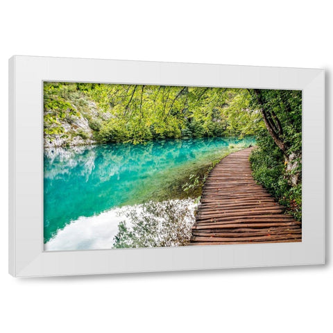 Croatia Plitvice Lakes National Park Walkway along the water in Plitvice Lakes National Park White Modern Wood Framed Art Print by Wilson, Emily