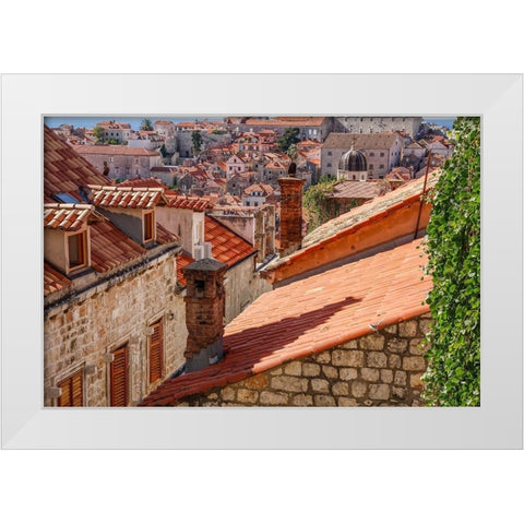 Croatia Dalmatia Dubrovnik Red terra cotta roof tiles in the old town of Dubrovnik White Modern Wood Framed Art Print by Wilson, Emily