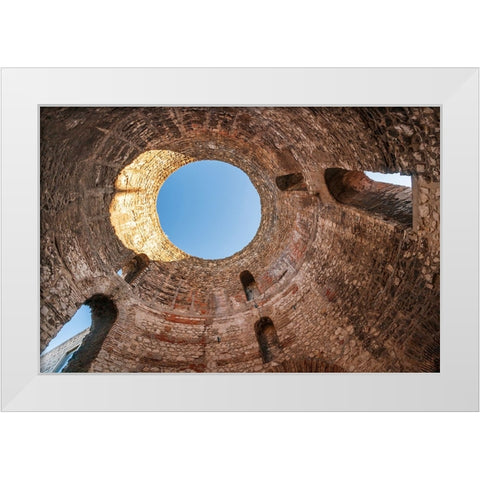 Split-Croatia-Looking upward inside Diocletians Palaces peristyle White Modern Wood Framed Art Print by Haseltine, Tom