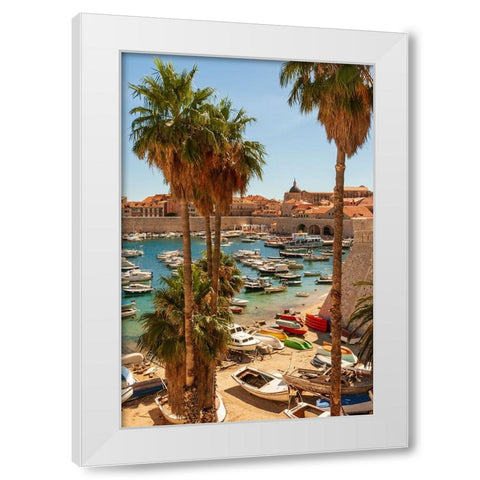View of boats in Old Port-Dalmatian Coast-Adriatic Sea-Croatia-Eastern Europe White Modern Wood Framed Art Print by Haseltine, Tom