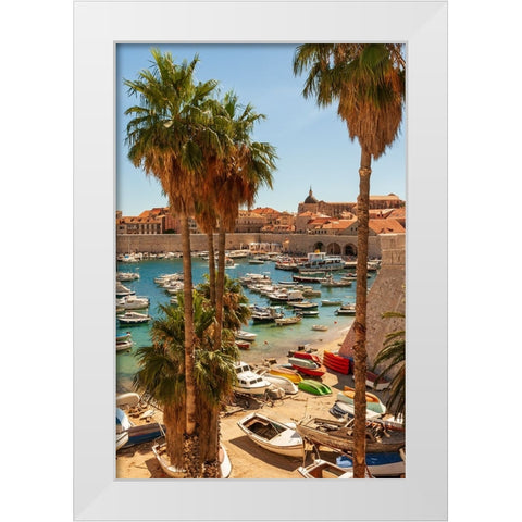 View of boats in Old Port-Dalmatian Coast-Adriatic Sea-Croatia-Eastern Europe White Modern Wood Framed Art Print by Haseltine, Tom