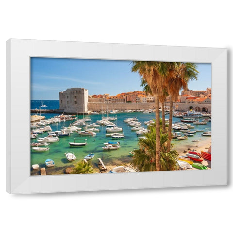 View of boats in Old Port-Dalmatian Coast-Adriatic Sea-Croatia-Eastern Europe White Modern Wood Framed Art Print by Haseltine, Tom