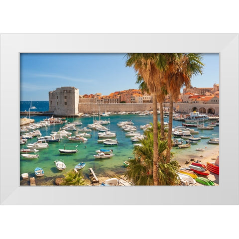View of boats in Old Port-Dalmatian Coast-Adriatic Sea-Croatia-Eastern Europe White Modern Wood Framed Art Print by Haseltine, Tom
