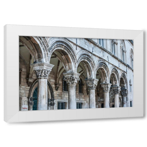 Dubrovnik-Croatia-Ornate columns at Sponza Palace White Modern Wood Framed Art Print by Haseltine, Tom