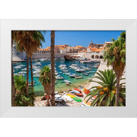 View of boats in Old Port-Dalmatian Coast-Adriatic Sea-Croatia-Eastern Europe White Modern Wood Framed Art Print by Haseltine, Tom