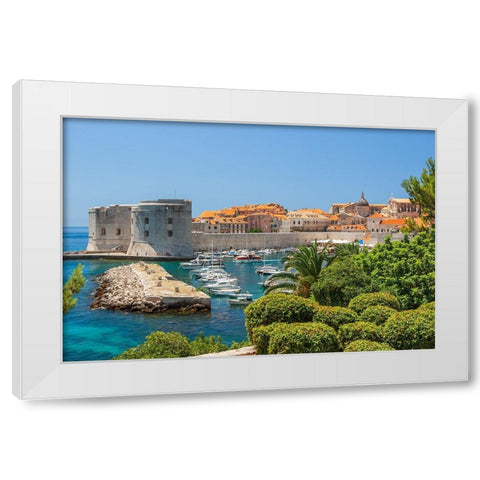 View of boats in Old Port-Dubrovnik-Dalmatian Coast-Adriatic Sea-Croatia-Eastern Europe White Modern Wood Framed Art Print by Haseltine, Tom