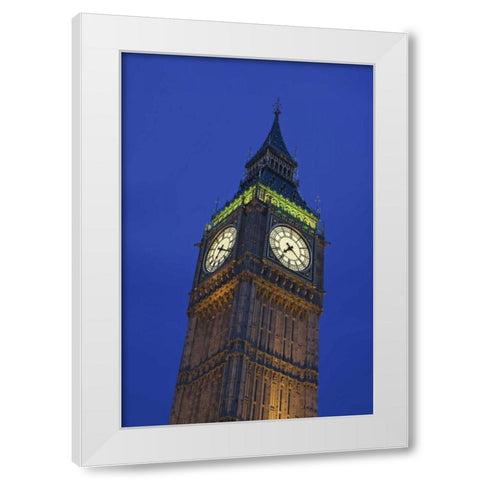 Great Britain, London Clock Tower at dusk White Modern Wood Framed Art Print by Flaherty, Dennis