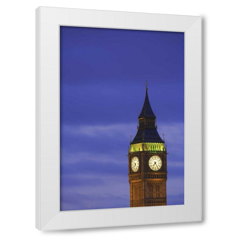 Great Britain, London Clock Tower at dusk White Modern Wood Framed Art Print by Flaherty, Dennis