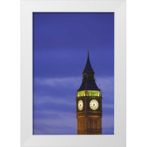 Great Britain, London Clock Tower at dusk White Modern Wood Framed Art Print by Flaherty, Dennis