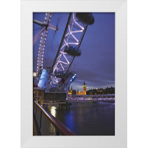 Great Britain, London Cityscape at twilight White Modern Wood Framed Art Print by Flaherty, Dennis