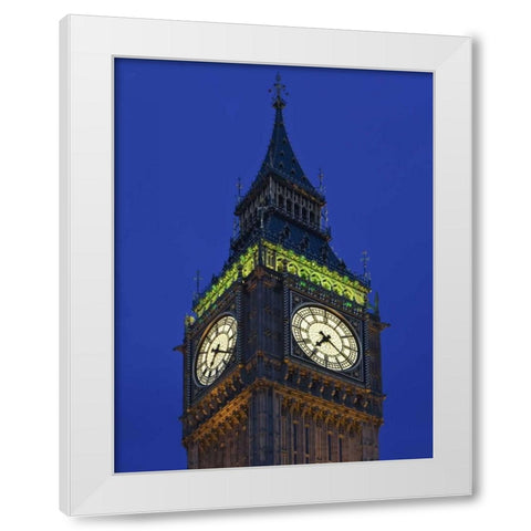 Great Britain, London Big Ben Clock Tower, dusk White Modern Wood Framed Art Print by Flaherty, Dennis