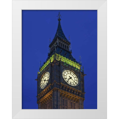 Great Britain, London Big Ben Clock Tower, dusk White Modern Wood Framed Art Print by Flaherty, Dennis