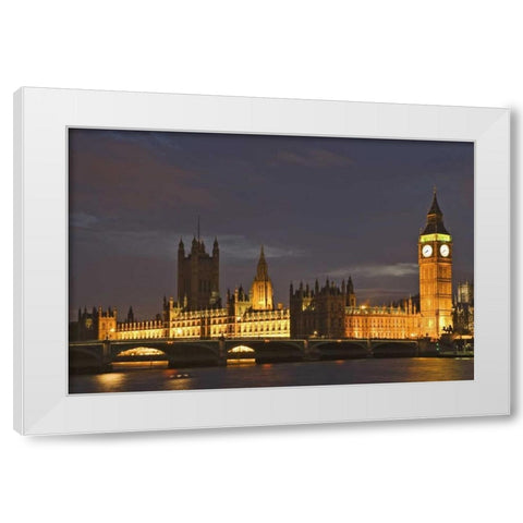 Great Britain, London Big Ben and Parliament, White Modern Wood Framed Art Print by Flaherty, Dennis