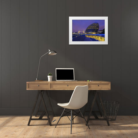 England, London City Hall and the Tower Bridge White Modern Wood Framed Art Print by Kirkland, Dennis