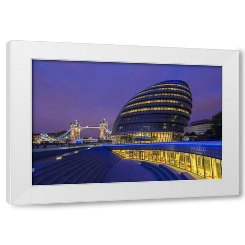 England, London City Hall and the Tower Bridge White Modern Wood Framed Art Print by Kirkland, Dennis