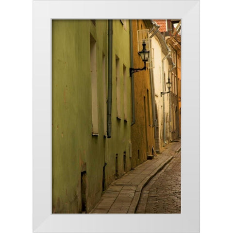 Estonia, Tallinn Narrow cobblestone street  White Modern Wood Framed Art Print by Ross, Nancy ,  Steve