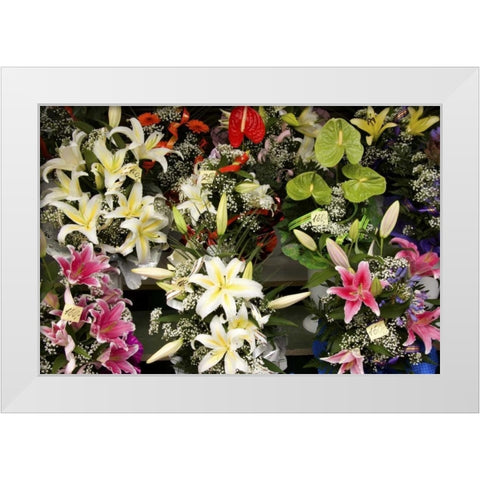 Estonia, Tallinn Flowers for sale at market White Modern Wood Framed Art Print by Ross, Nancy ,  Steve