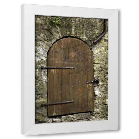 Estonia, Tallinn Old wooden door in stone wall White Modern Wood Framed Art Print by Ross, Nancy ,  Steve