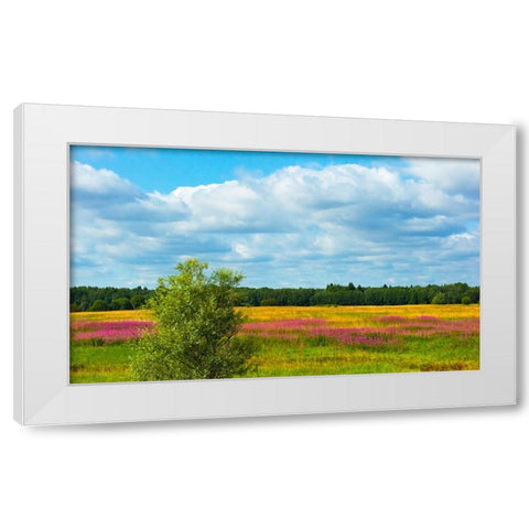 Farmland and flower fields-Estonia White Modern Wood Framed Art Print by Su, Keren
