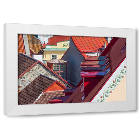 Red roofs of historical buildings in the old town-Tallinn-Estonia White Modern Wood Framed Art Print by Su, Keren