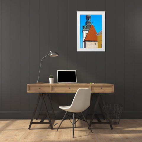 St-Marys Cathedral spire and Maiden Tower in the old town-Tallinn-Estonia White Modern Wood Framed Art Print by Su, Keren
