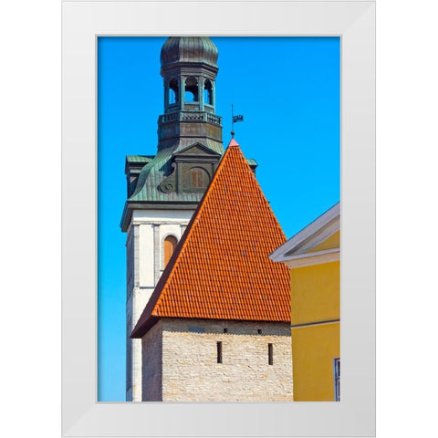 St-Marys Cathedral spire and Maiden Tower in the old town-Tallinn-Estonia White Modern Wood Framed Art Print by Su, Keren