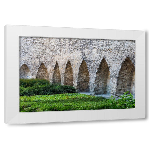 Medieval city wall in the old town-Tallinn-Estonia White Modern Wood Framed Art Print by Su, Keren