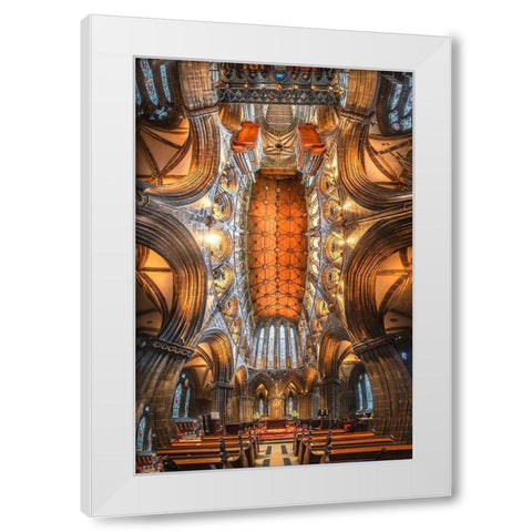 Scotland-Glasgow Abstract panoramic of 12th century cathedral interior and ceiling White Modern Wood Framed Art Print by Jaynes Gallery