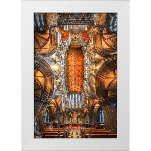 Scotland-Glasgow Abstract panoramic of 12th century cathedral interior and ceiling White Modern Wood Framed Art Print by Jaynes Gallery