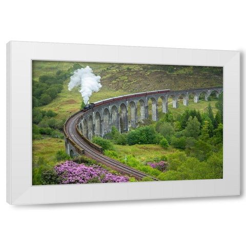 Scotland The Jacobite Train on elevated track White Modern Wood Framed Art Print by Jaynes Gallery