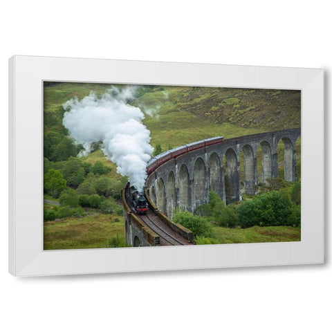 Scotland The Jacobite Train on elevated track White Modern Wood Framed Art Print by Jaynes Gallery