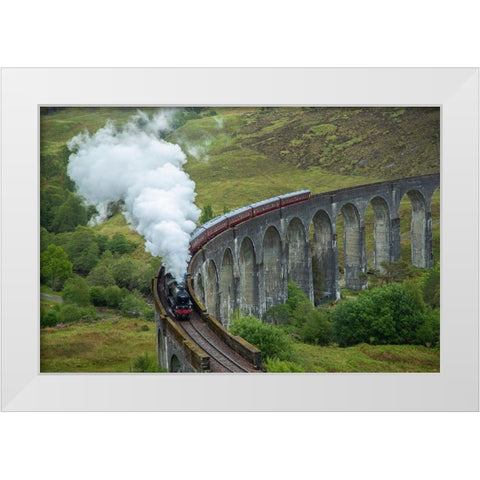 Scotland The Jacobite Train on elevated track White Modern Wood Framed Art Print by Jaynes Gallery