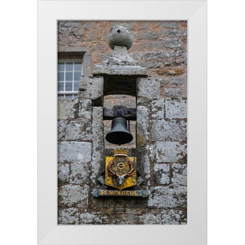 Gable above the front entrance to Cawdor Castle bearing the motto Be Mindful White Modern Wood Framed Art Print by Ostrowitz, Mallorie