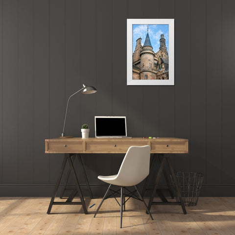 Eastern Section of Main Building Glasgow University-Scotland White Modern Wood Framed Art Print by Norring, Tom