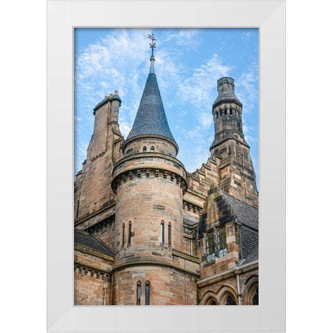 Eastern Section of Main Building Glasgow University-Scotland White Modern Wood Framed Art Print by Norring, Tom