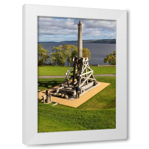 Defensive stone slingshot Urquhart Castle Loch Ness-Scotland White Modern Wood Framed Art Print by Norring, Tom