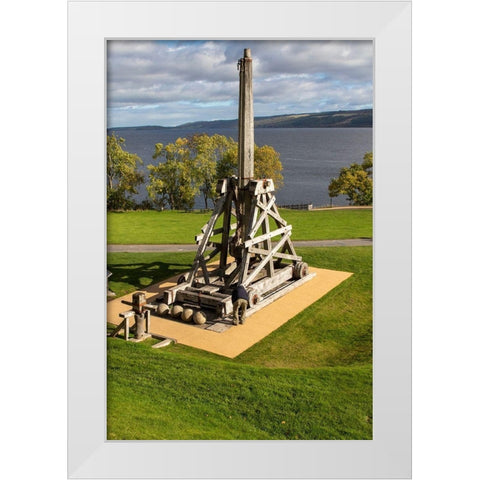 Defensive stone slingshot Urquhart Castle Loch Ness-Scotland White Modern Wood Framed Art Print by Norring, Tom
