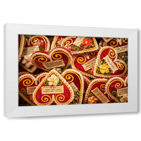 Slovenia-Radovljica Heart-shaped marzipan sweets for sale White Modern Wood Framed Art Print by Looney, Hollice